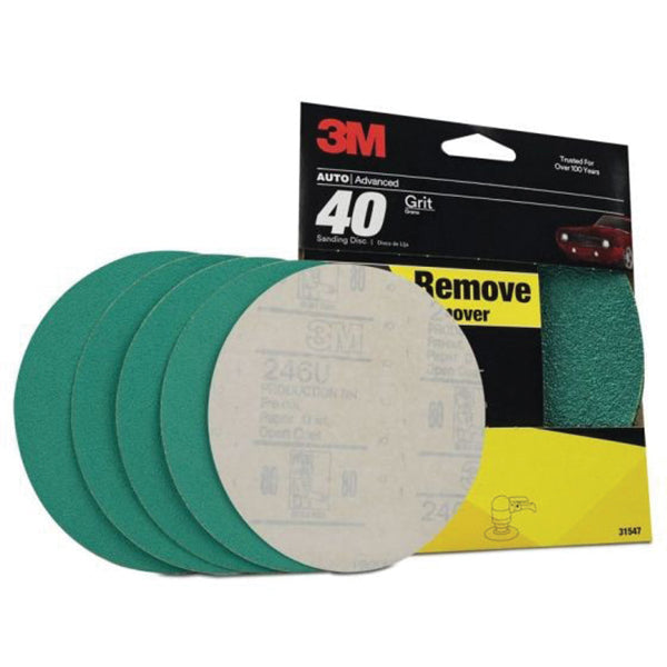 3M Products Green Corps 31547 Abrasive Disc, 6 in Dia, 40 Grit, PSA, Green