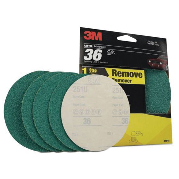 3M Products Green Corps 31548 Abrasive Disc, 6 in Dia, 36 Grit, PSA, Green