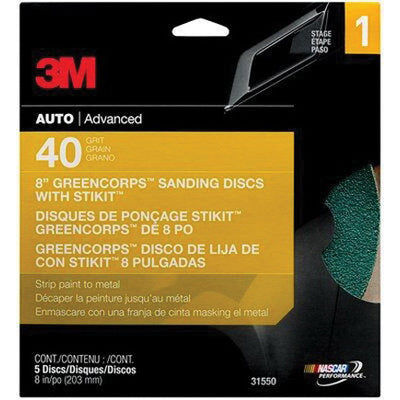 3M Products Green Corps 31550 Abrasive Disc, 8 in Dia, 40 Grit, PSA, Green