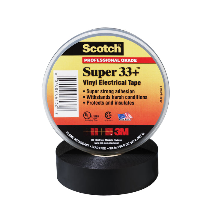 3M Products Scotch Super 33+ Vinyl Electrical Tape, 3/4 in x 44 ft, Black, 10 rolls/carton,