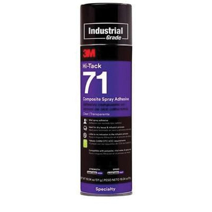 3M Products Hi-Tack Composite Spray Adhesive 71, Clear, 24 fl oz (Net Wt 18.04 oz), 12 Ca