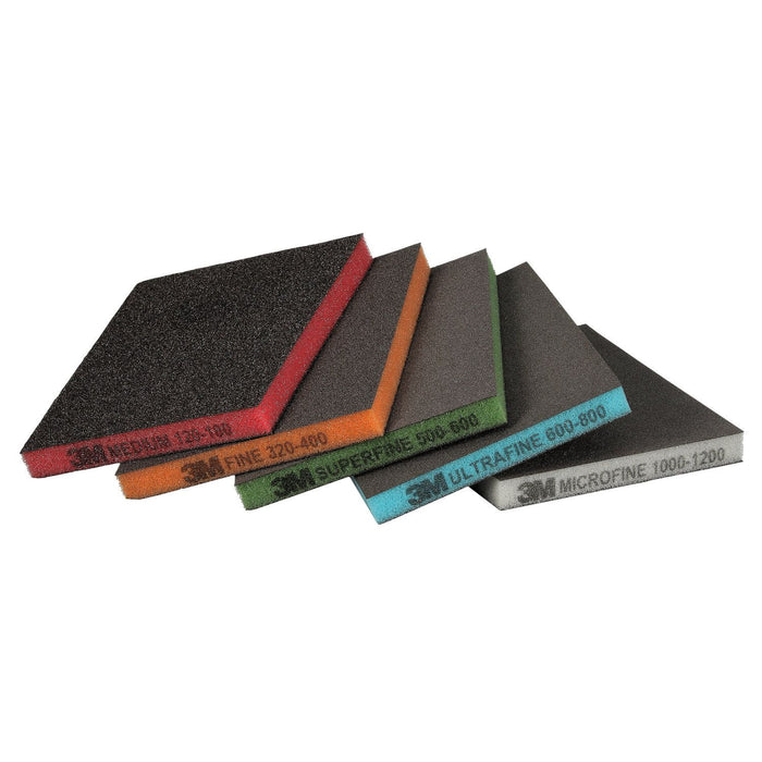 3M Products Two-Sided Sanding Sponge 23813, 124 mm x 98 mm (4.8" x 3.8 in), Multi-pk, Ass