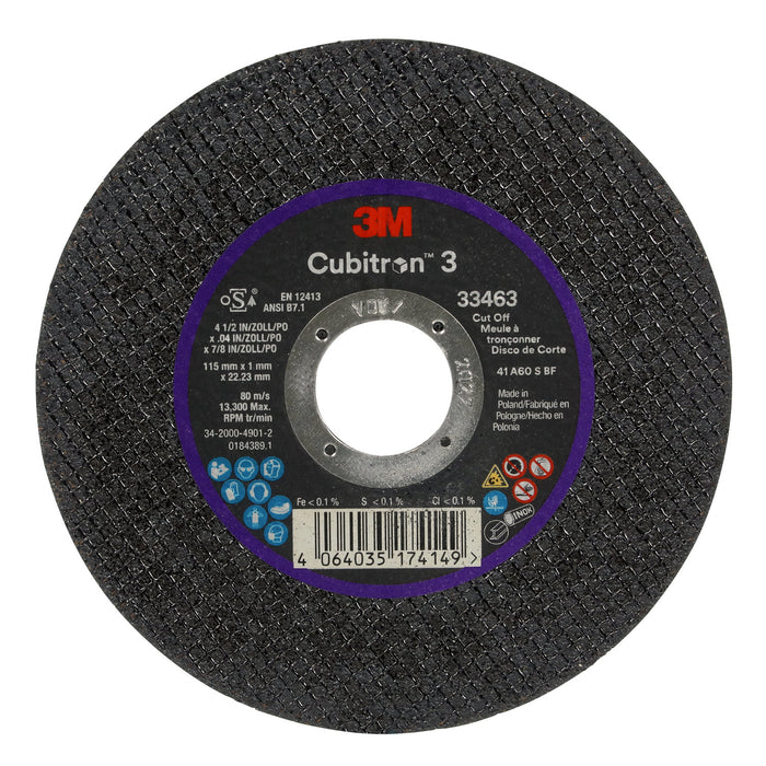 3M Cubitron 3 Cut-Off Wheel 33463, 115 mm x 1 mm x 22.23 mm (4.5" x 0.04" x 7/8