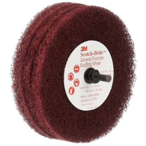 3M Products Scotch-Brite 67430 CF-D4 Series General Purpose Scuffing Wheel, 4 in, Very Fine Grade, A