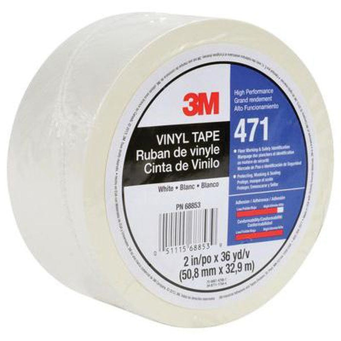 3M Products Vinyl Tape 471, White, 2 in x 36 yd, 5.2 mil, 24 Roll/Case, Individually Wrap
