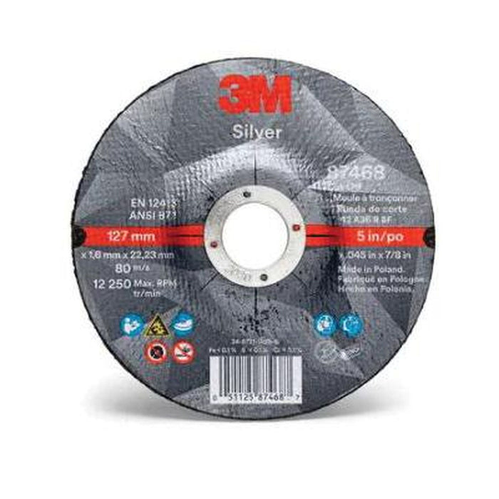 3M Products Silver Cut-Off Wheel, 87468, 36+, T27, 5 in x 0.045 in x 7/8 in, 50 ea/Case