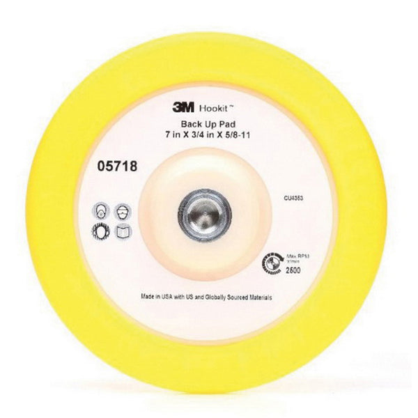 3M Products Perfect-It 05718 Face Plate Back-Up Pad, 7 in Dia, 5/16 in - 11 TPI Arbor — Yellow