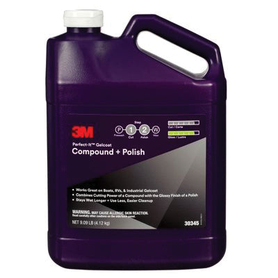 3M Products Perfect-It 30345 Gelcoat Compound + Polish, 1 gal Bottle, White, Liquid