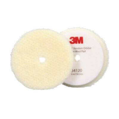 3M Perfect-It 34120 5 in Coarse Wool Random Orbital Compounding Pad - Hook-Loop, White