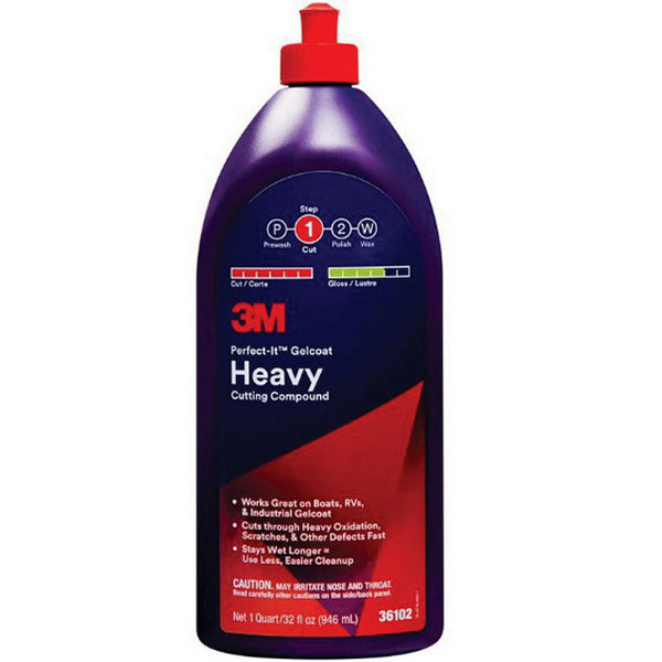 3M Products Perfect-It 36102 Gelcoat Heavy Cutting Compound, 1 qt Bottle, White, Liquid