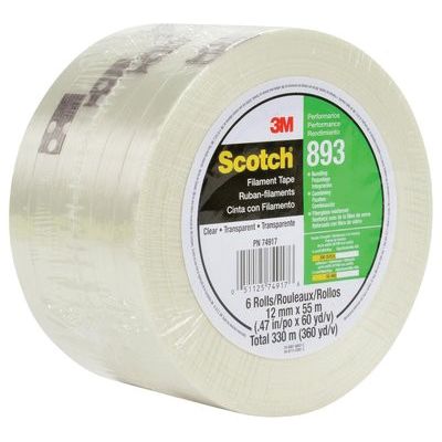 3M Products Scotch 06938 893 Series Filament Tape, 55 m x 18 mm, Clear