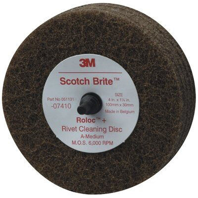 3M Scotch-Brite 7410 Non-Woven Rivet Cleaning Disc 4 in, Medium Grade, Brown