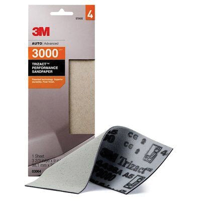 3M Products Trizact 03064 Sandpaper, 3-2/3 in W x 9 in L, 3000 Grit, Very Fine Grade, Aluminum Oxide