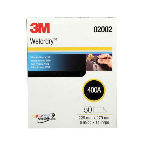 3M Products Wetordry Tri-M-Ite 02002 413Q Series Abrasive Sheet, 9 in W x 11 in L, 400 Grit, Medium