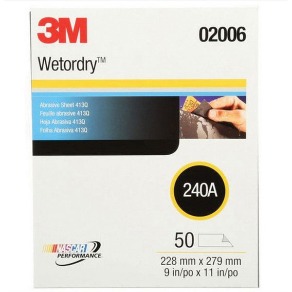 3M Products Wetordry Tri-M-Ite 02006 413Q Series Abrasive Sheet, 9 in W x 11 in L, 240 Grit, Medium — view 2