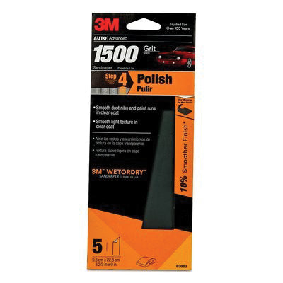 3M Products Wetordry 03002 Sandpaper, 3-2/3 in W x 9 in L, 1500 Grit, Silicon Carbide Abrasive, Gray