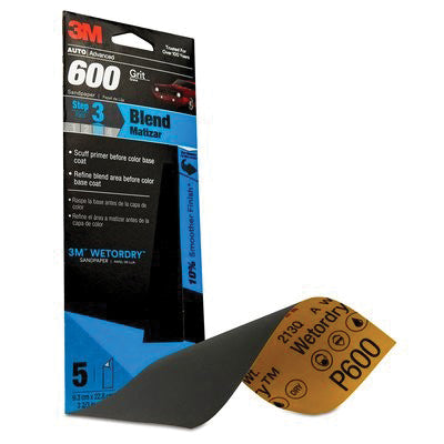 3M Products Wetordry 03020 Sandpaper, 3-2/3 in W x 9 in L, 600 Grit, Silicon Carbide Abrasive, Black — view 2