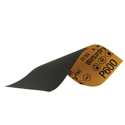 3M Products Wetordry 03020 Sandpaper, 3-2/3 in W x 9 in L, 600 Grit, Silicon Carbide Abrasive, Black
