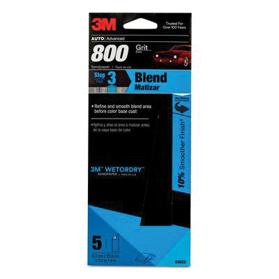 3M Products Wetordry 03022 Sandpaper, 3-2/3 in W x 9 in L, 800 Grit, Silicon Carbide Abrasive, Black