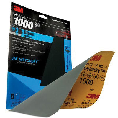 3M Products Wetordry 32021 Sandpaper, 9 in W x 11 in L, 1000 Grit, Aluminum Oxide Abrasive, Gray, We