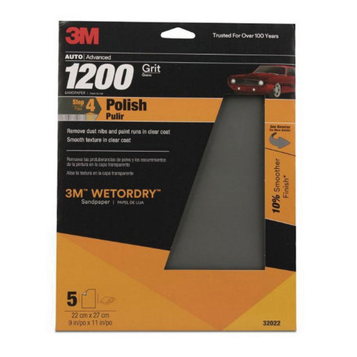 3M Products Wetordry 32022 Sandpaper, 9 in W x 11 in L, 1200 Grit, Aluminum Oxide Abrasive, Gray, We
