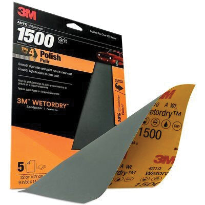 3M Products Wetordry 32023 Sandpaper, 9 in W x 11 in L, 1500 Grit, Aluminum Oxide Abrasive, Gray, We