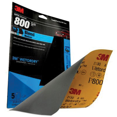 3M Products Wetordry 32035 Sandpaper, 9 in W x 11 in L, 800 Grit, Aluminum Oxide Abrasive, Black, We
