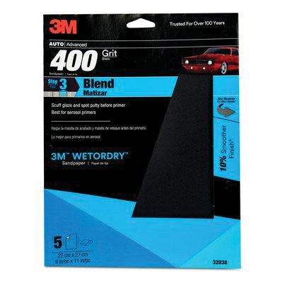 3M Products Wetordry 32038 Sandpaper, 9 in W x 11 in L, 400 Grit, Aluminum Oxide Abrasive, Black, We