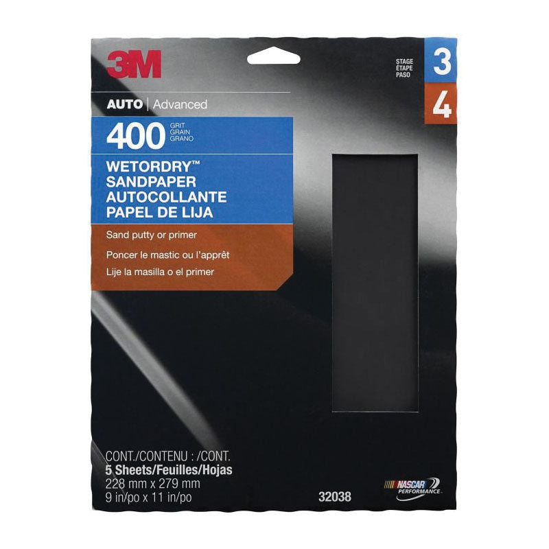 Wetordry 32038 400 Grit Aluminum Oxide Sandpaper, Black, 9" x 11"