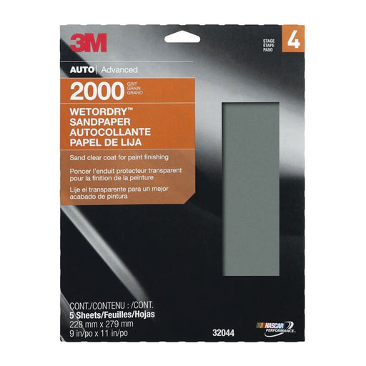 3M Products Wetordry 32044 Sandpaper, 9 in W x 11 in L, 2000 Grit, Micro Fine Grade, Aluminum Oxide