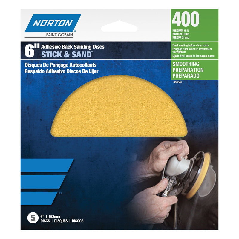 00345 A290 Stick and Sand Disc 6 in, P400 Grit, Aluminum Oxide, Anti-Loading Paper, PSA