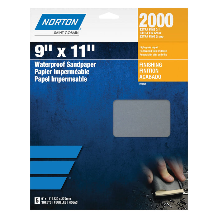 Norton Black Ice 39380 T401 Series Sanding Sheet, 9 in W x 11 in L, 1200 Grit, Ultra Fine Grade