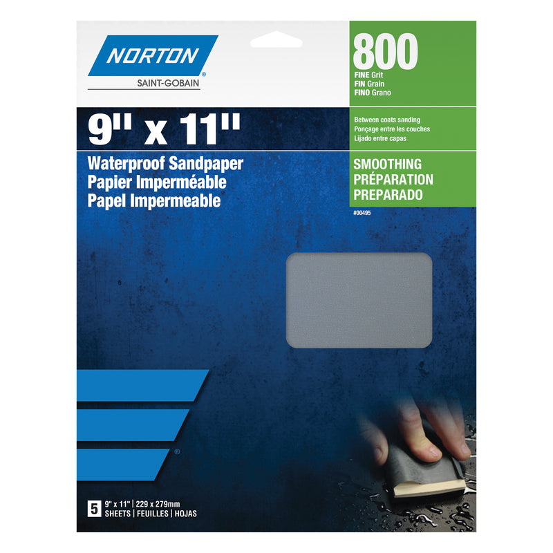 Norton Abrasives Norton Black Ice 00495 T214 Series Sanding Sheet, 9 in W x 11 in L, P800 Grit, Ultr