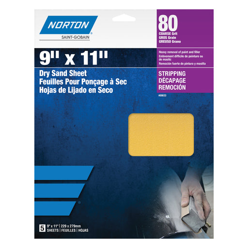 Norton Abrasives Norton Gold Reserve 00633 H290 Series Sanding Sheet, 9 in W x 11 in L, P80 Grit, Co
