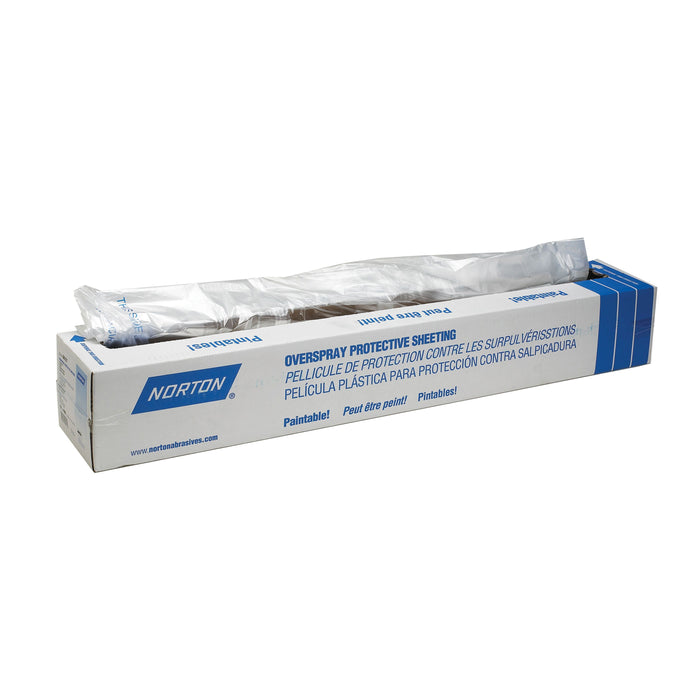 Norton Abrasives Norton 06727 Overspray Sheeting, 12 ft W x 400 ft L, 0.4 mil THK, Plastic, Clear
