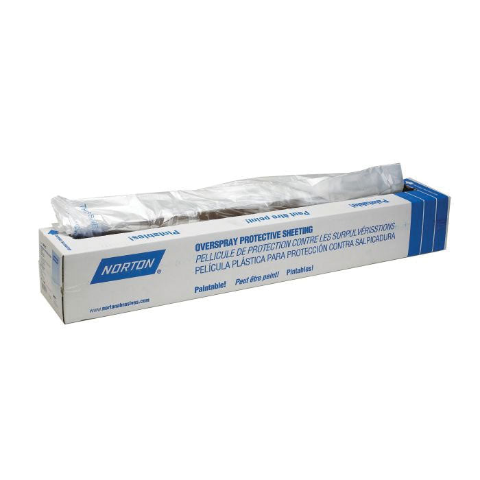 Norton Abrasives Norton 06728 Overspray Sheeting, 16 ft W x 400 ft L, 0.4 mil THK, Plastic, Clear