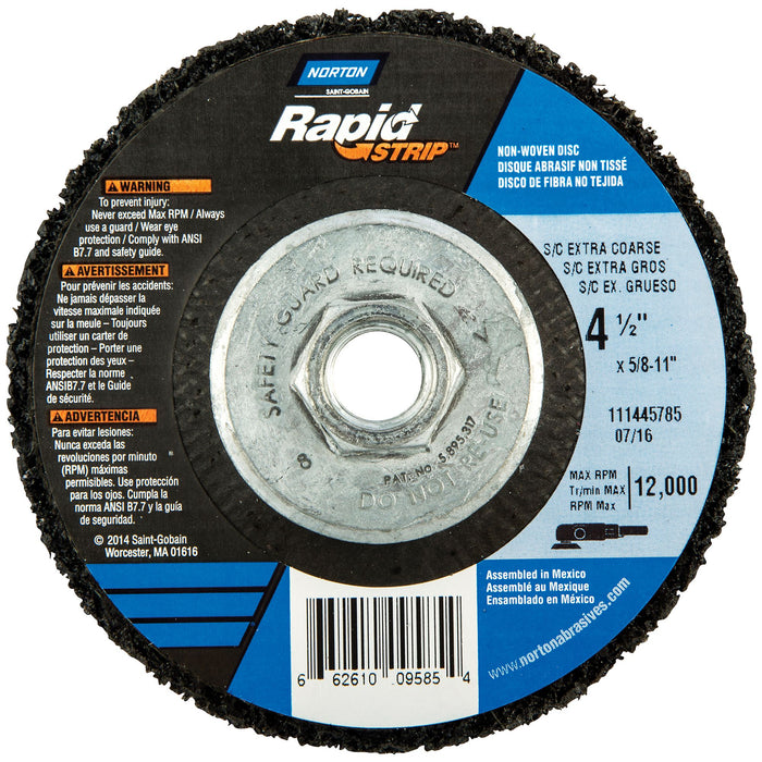 Norton Bear-Tex Rapid Strip 09649 Non-Woven Type 27 Depressed Center Grinding Disc, 4-1/2 in Dia, 7/