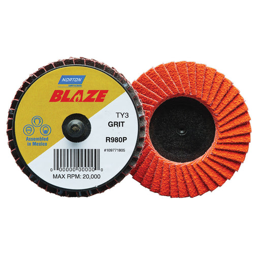 Norton Abrasives Norton Blaze 90152 R980P Series Type 27 Quick Change Flat Mini Flap Disc, 3 in Dia,
