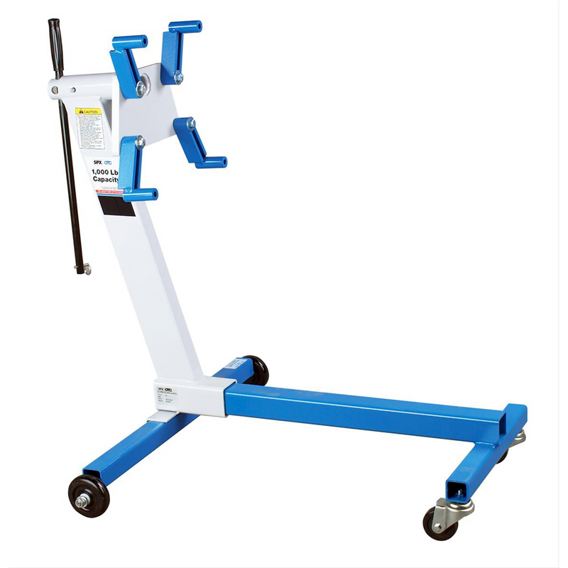 Tools 1,000 lb Engine Stand 1726A with four adjustable arms, 360° rotation and rear wheels for