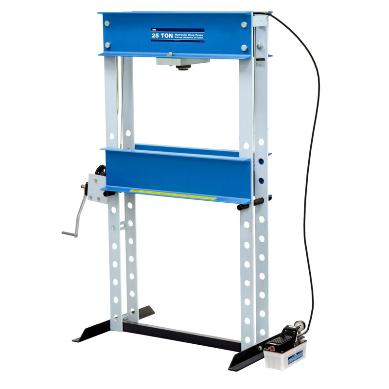 Tools 1834 25-Ton Shop Press with Air-Driven Hydraulic Pump - 30×46 in Work Area, Hand Crank