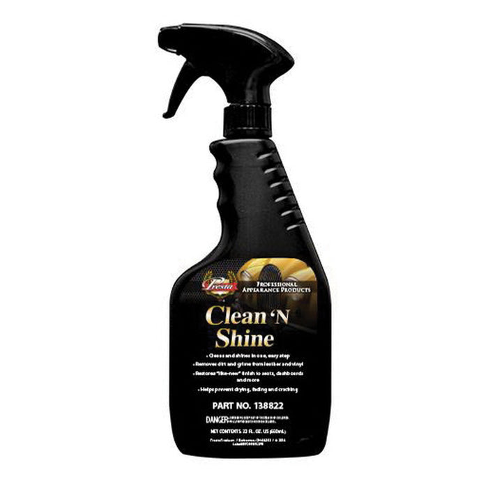 Presta Clean N Shine 138822 Leather and Vinyl Cleaner, 22 oz Aerosol Can, White