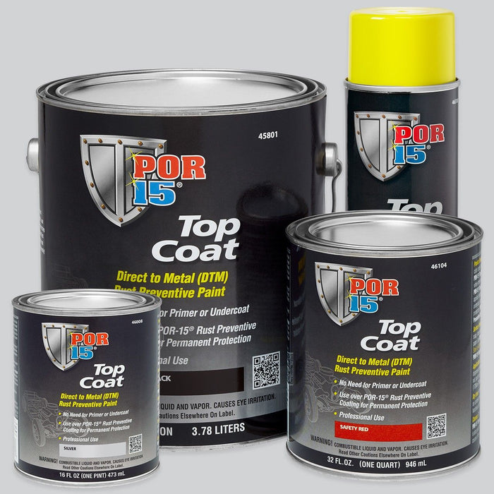POR-15 46318 Top Coat DTM Paint, 15 oz Aerosol Can, Safety Yellow, Liquid, 30 to 60 min Curing