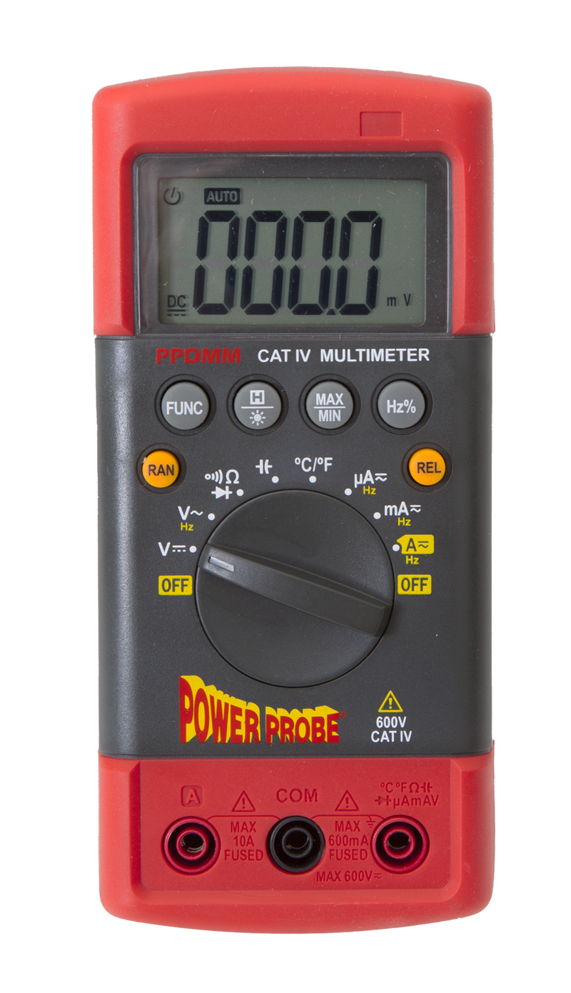 Power Probe Digital Multimeter PPDMM CAT-IV 600V with Large Backlit LCD, Measures Voltage, Current