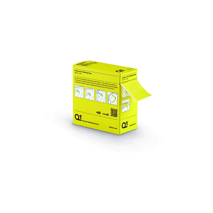 Q1 Products TT01 Premium Self-Adhesive Trim Masking Tape, 10 m, 10 mm THK, Sun Yellow