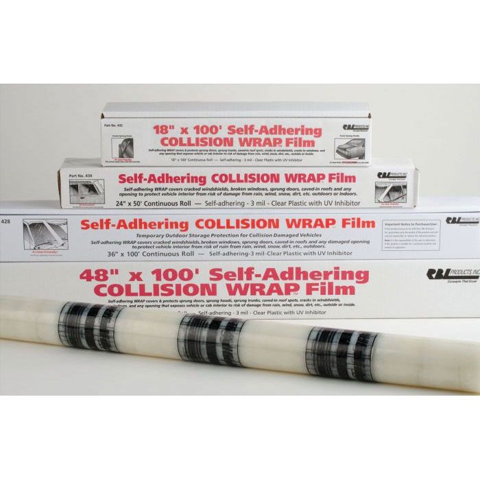 RBL Products, Inc. 432 Continuous Roll Self-Adhering Collision Wrap Film, 18 in W x 100 ft L, 3 mil