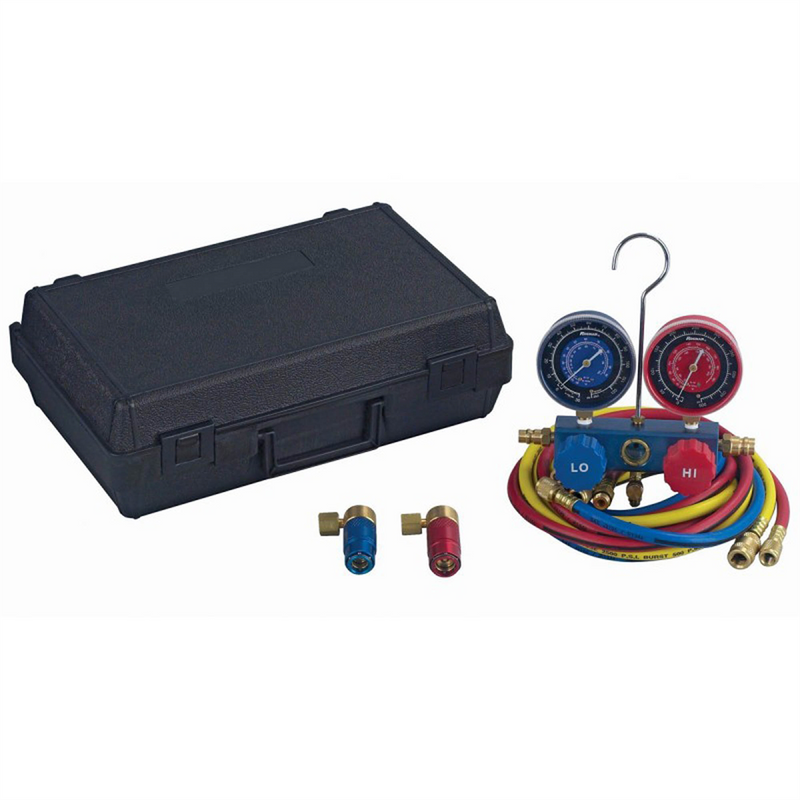 Manifold Hose Set 48510, solid aluminum bodies with 1/2" ACME fittings and sight glass