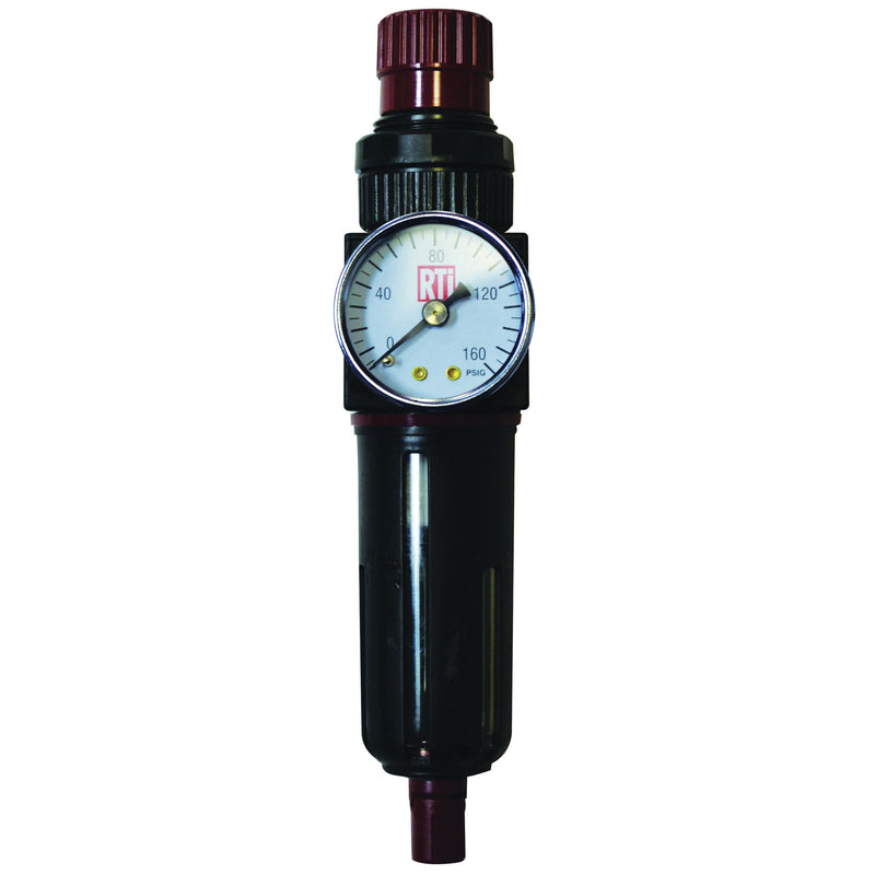 RTi FR250-G Filter/Regulator, 1/4 in Inlet/Outlet, 30 scfm, 5 um, 120 deg F Max