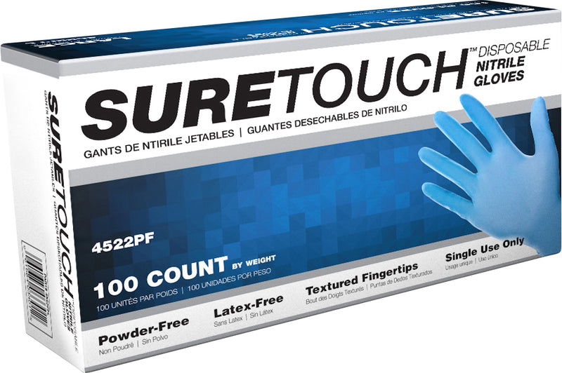 SAS Safety Corp. SureTouch 4522PFM Latex-Free Industrial Disposable Gloves, Medium, Nitrile, Blue