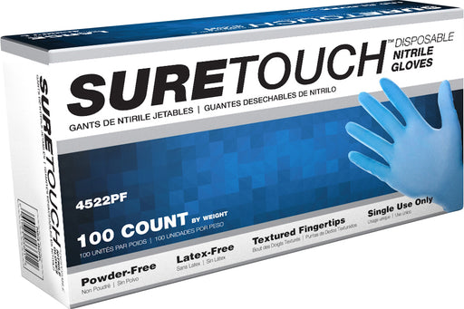 SAS Safety Corp. SureTouch 4522PFM Latex-Free Industrial Disposable Gloves, Medium, Nitrile, Blue