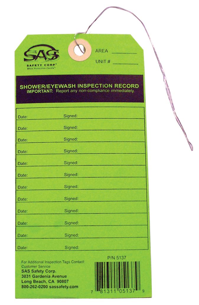 SAS 5137 Eyewash Inspection Tag for 5135 Portable Emergency Eyewash Station